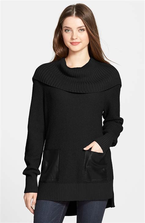 michael kors faux leather pocket cowl neck sweater|The Perfect Women's Designer Sweaters .